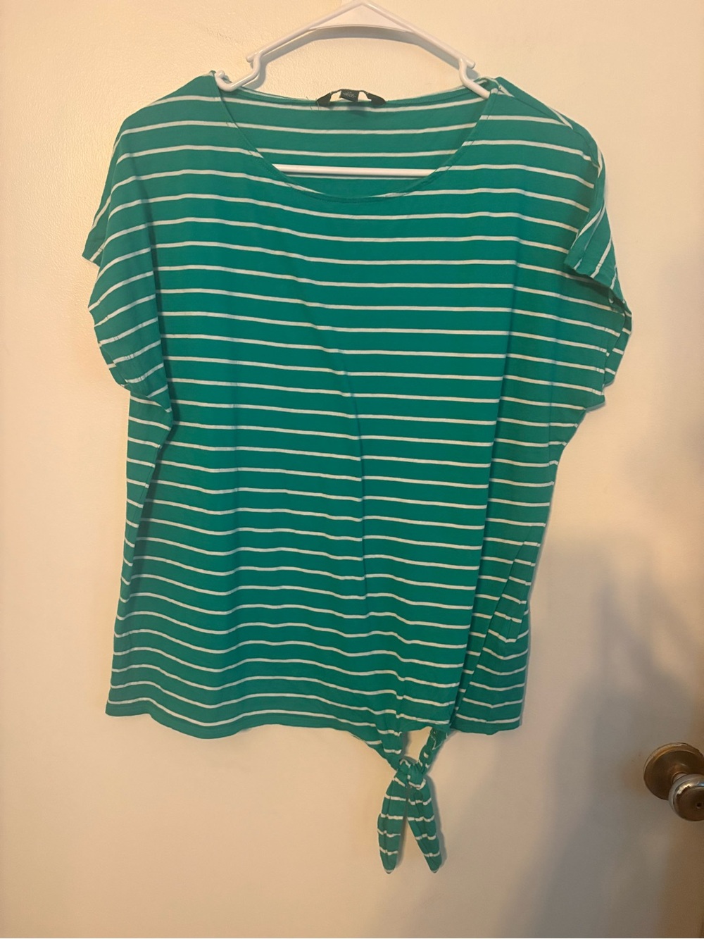 Ralph Lauren Green and White Striped Short-Sleeve Tie-Hem Top size xl